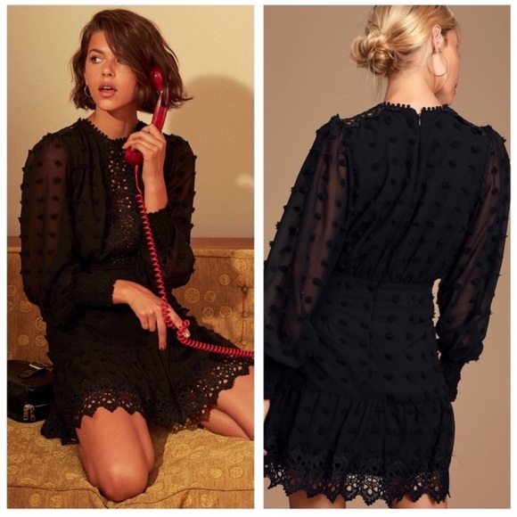 Lulu's Lust or Love Black Embroidered Lace Long Sleeve Dress Women's Size Medium - Picture 3 of 10